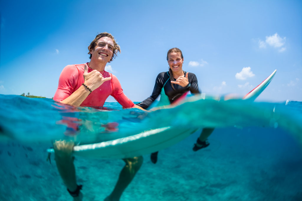 Happy surfers