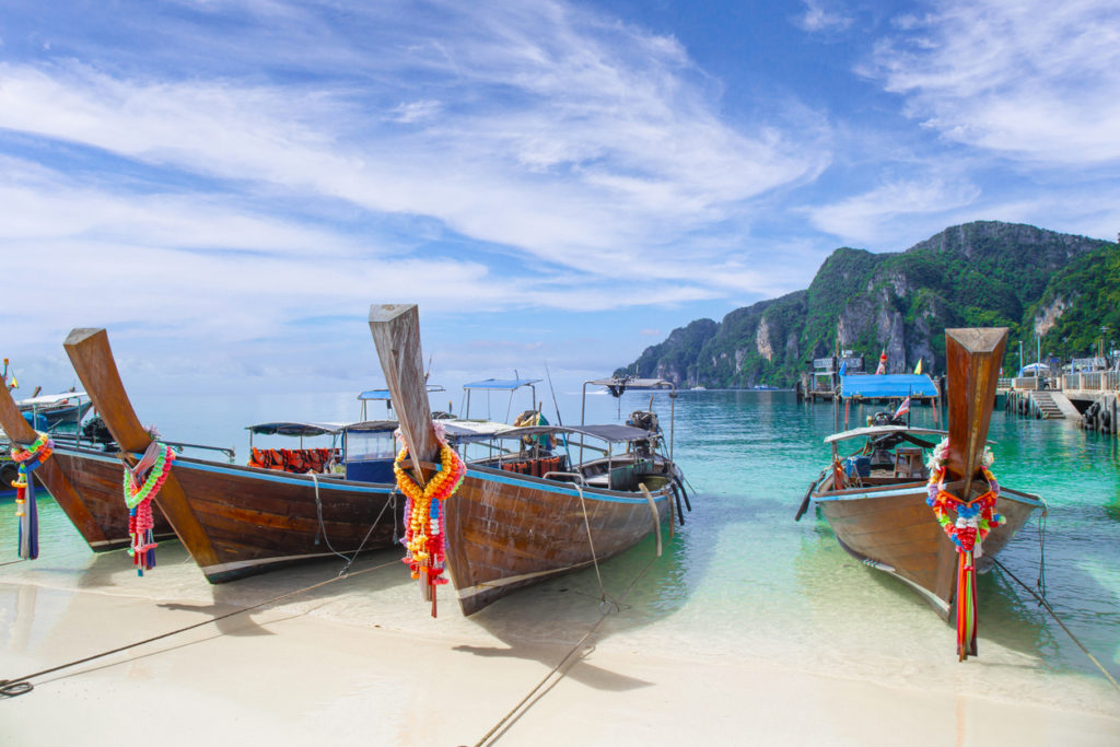 Traditional wooden longtail boats